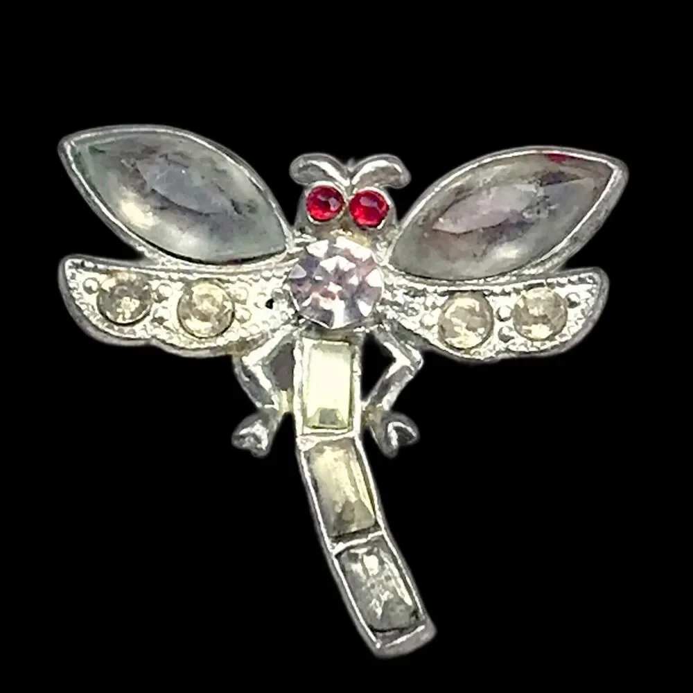 Dragonfly Pin Brooch Red Eyes Jeweled Vintage